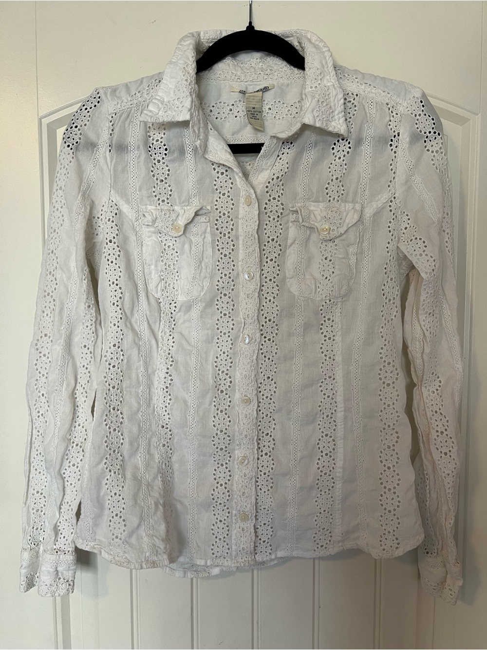 Lucky Brand White Eyelet Button-Down Shirt